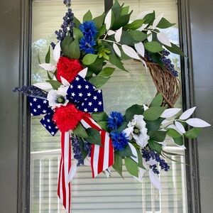 Patriotic Red White & Blue Wreath | 4th of July Front Door Decor